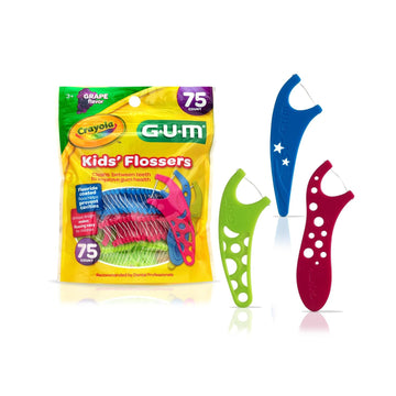 Gum Crayola Kids Flossers With Fluoride - Designed For Little Hands - Fun Grape Flavor - Easy To Use Kids Floss Picks For Children Ages 3+, 75 Ct