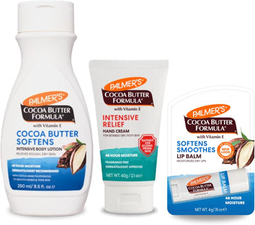 Palmer'S Cocoa Butter Bundle - Body Lotion 250Ml, Intensive Hand Relief Cream 60G & Lip Balm - Hydrating Cocoa Butter Skin Care Set For Intense Moisturizing - Perfect For Dry Skin