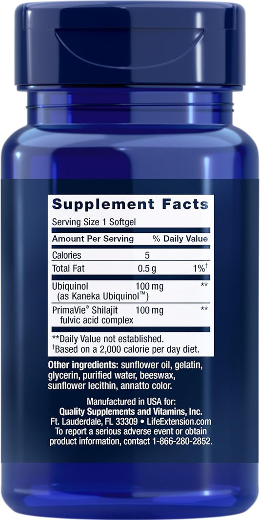 Life Extension Super Ubiquinol Coq10 With Enhanced Mitochondrial Support, Ubiquinol Coq10, Shilajit, Potent Heart Health & Cellular Energy Production Support, Ultra-Absorbable, Gluten-Free, 60 Softgel