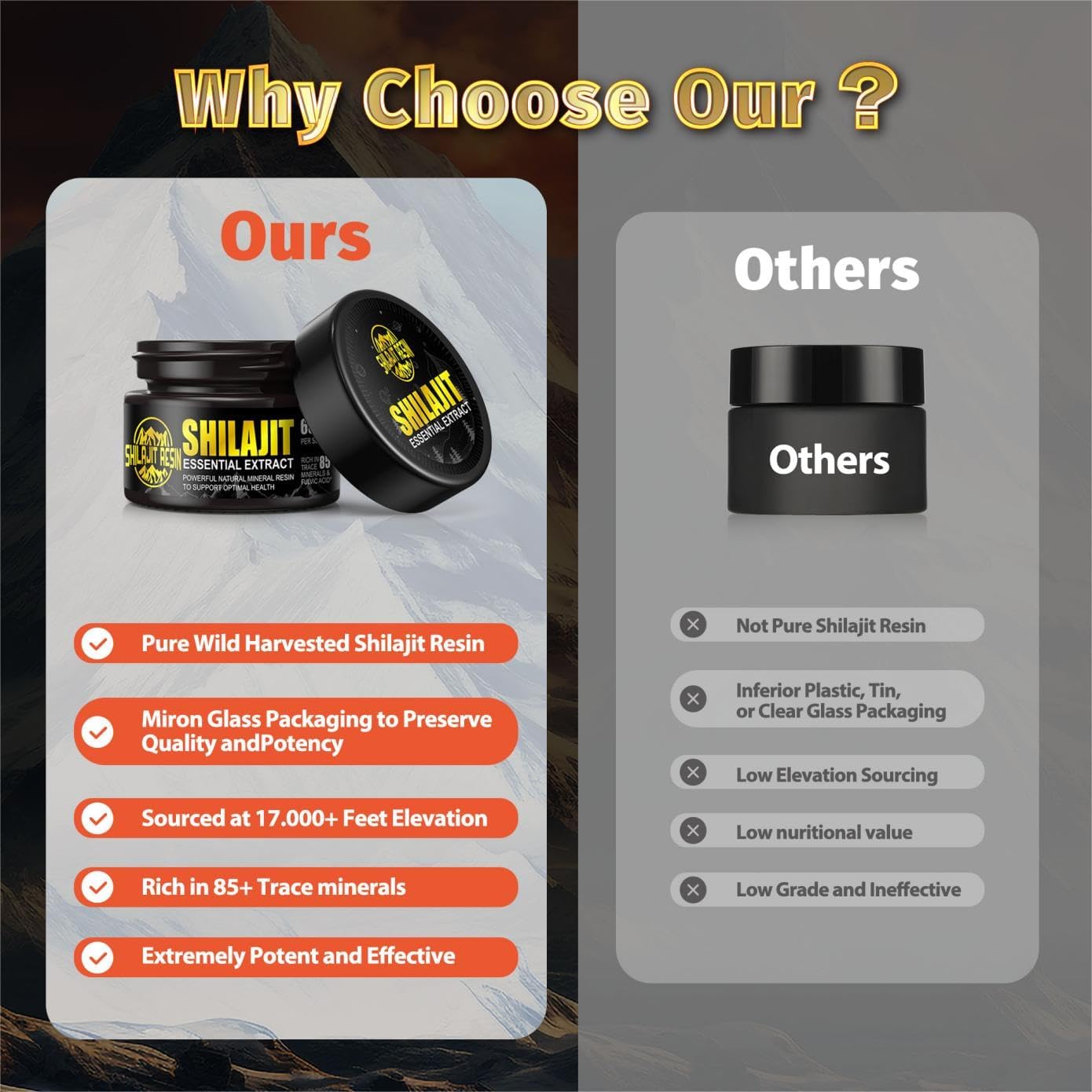 Organic Himalayan Shilajit Resin, 600Mg Gold Grade Maximum Potency Natural Organic Shilajit Resin For Men & Women With 85+ Trace Minerals & Fulvic Acid For Focus & Energy, Immunity - 1.7 Ounce