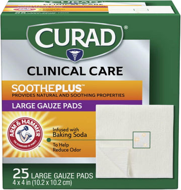 Curad Sootheplus Gauze Pads With Arm & Hammer Baking Soda, 4" X 4", 25 Count