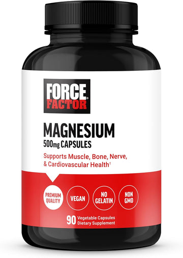 Force Factor Magnesium Supplement to Support Muscles, Bones, Nerves, and Cardiovascular Health, Made with Magnesium Glycinate, Magnesium Citrate, and Magnesium Oxide, Vegan, Non-GMO, 90 Capsules
