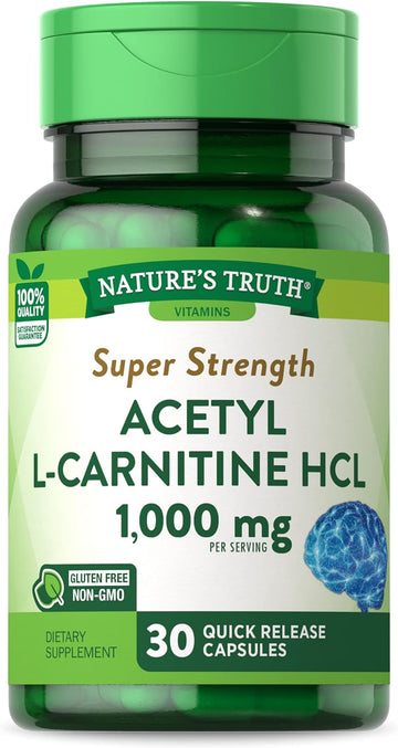 Acetyl L-Carnitine Hcl | 1000Mg | 30 Capsules | Alcar | Non-Gmo, Gluten Free Supplement | By Nature'S Truth