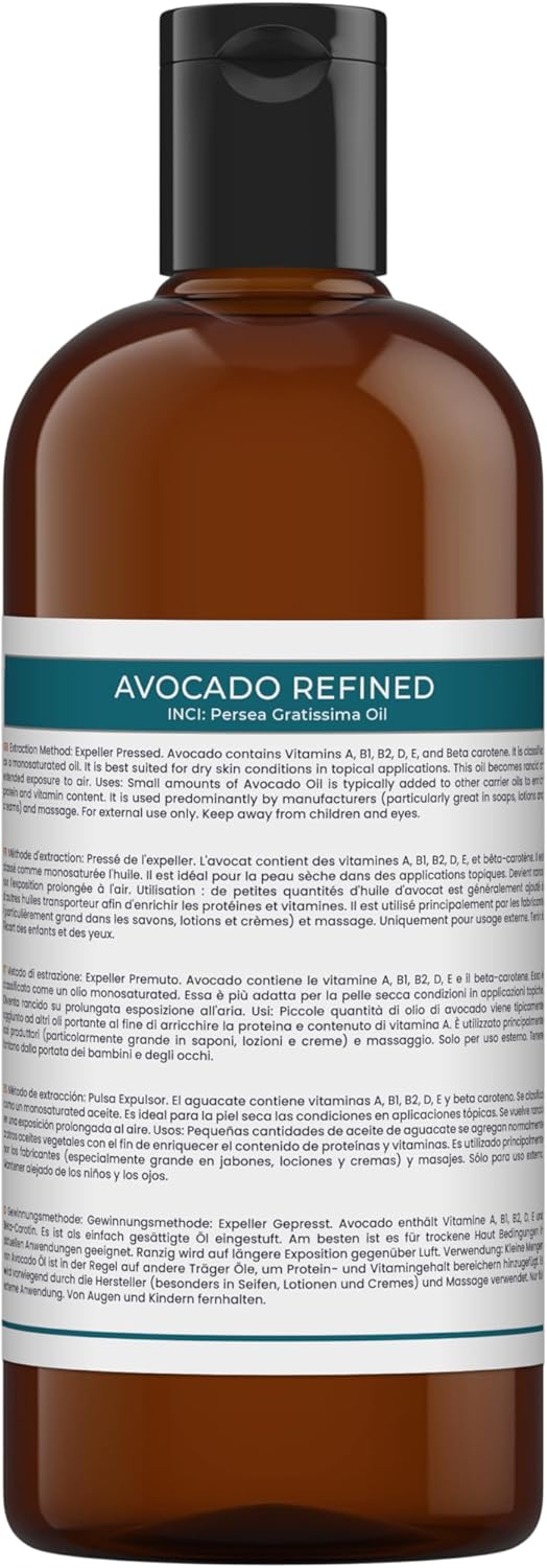 Mystic Moments | Avocado Refined Carrier Oil 500Ml - Pure & Natural Oil Perfect For Hair, Face, Nails, Aromatherapy, Massage And Oil Dilution Vegan Gmo Free