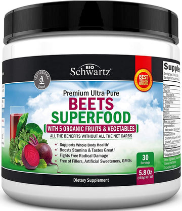 Beet Root Powder - Beets Superfood Supplement With Vitamin C Plus Organic Antioxidant Rich Red Fruits And Vegetables - Boosts Stamina And Natural Energy Levels - 30 Servings - Packaging May Vary