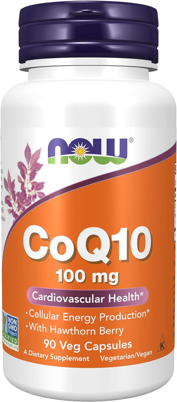 NOW Supplements, CoQ10 100 mg with Hawthorn Berry, Pharmaceutical Grade, All-Trans Form produced by Fermentation, 90 Veg Capsules