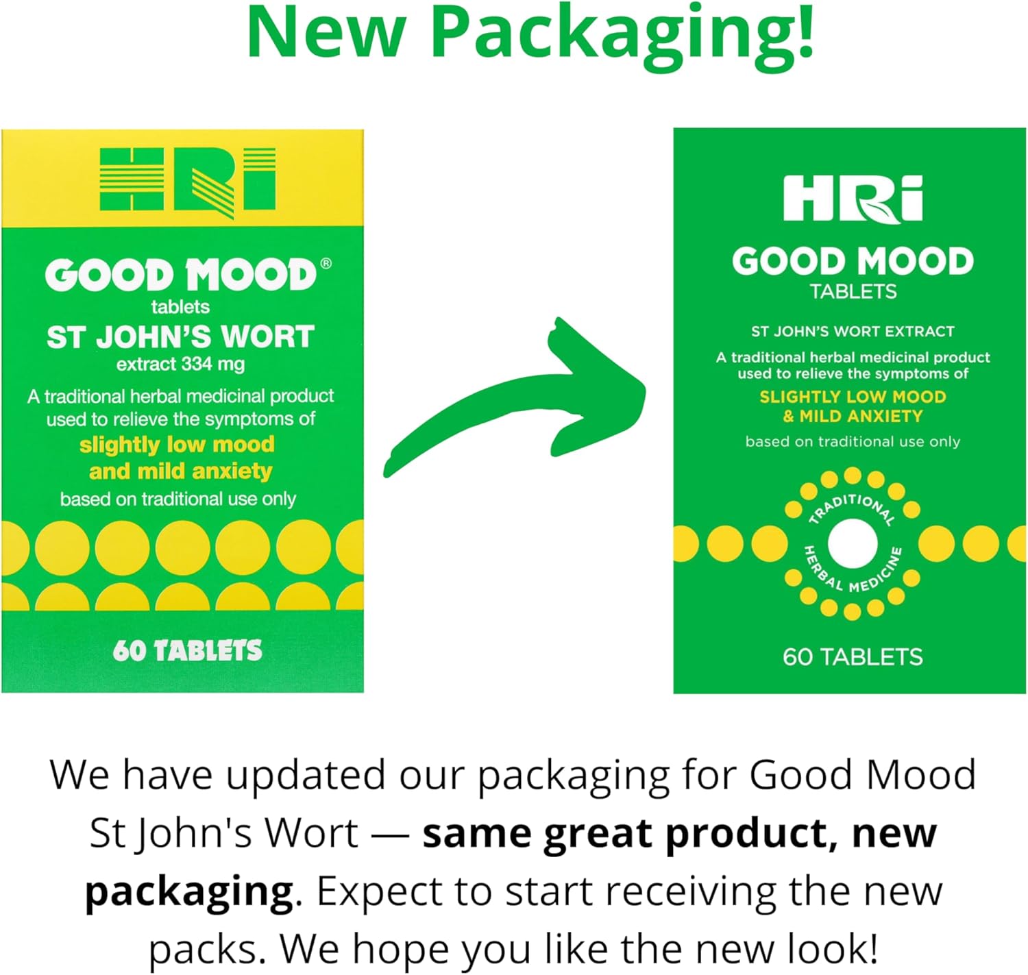 Hri Good Mood 60 Tablets - To Relieve The Symptoms Of Slightly Low Mood And Mild Anxiety - 334 Mg Of St John'S Wort Extract, Equivalent To 1670Mg – 2338Mg Of St John’S Wort. 1 Pack