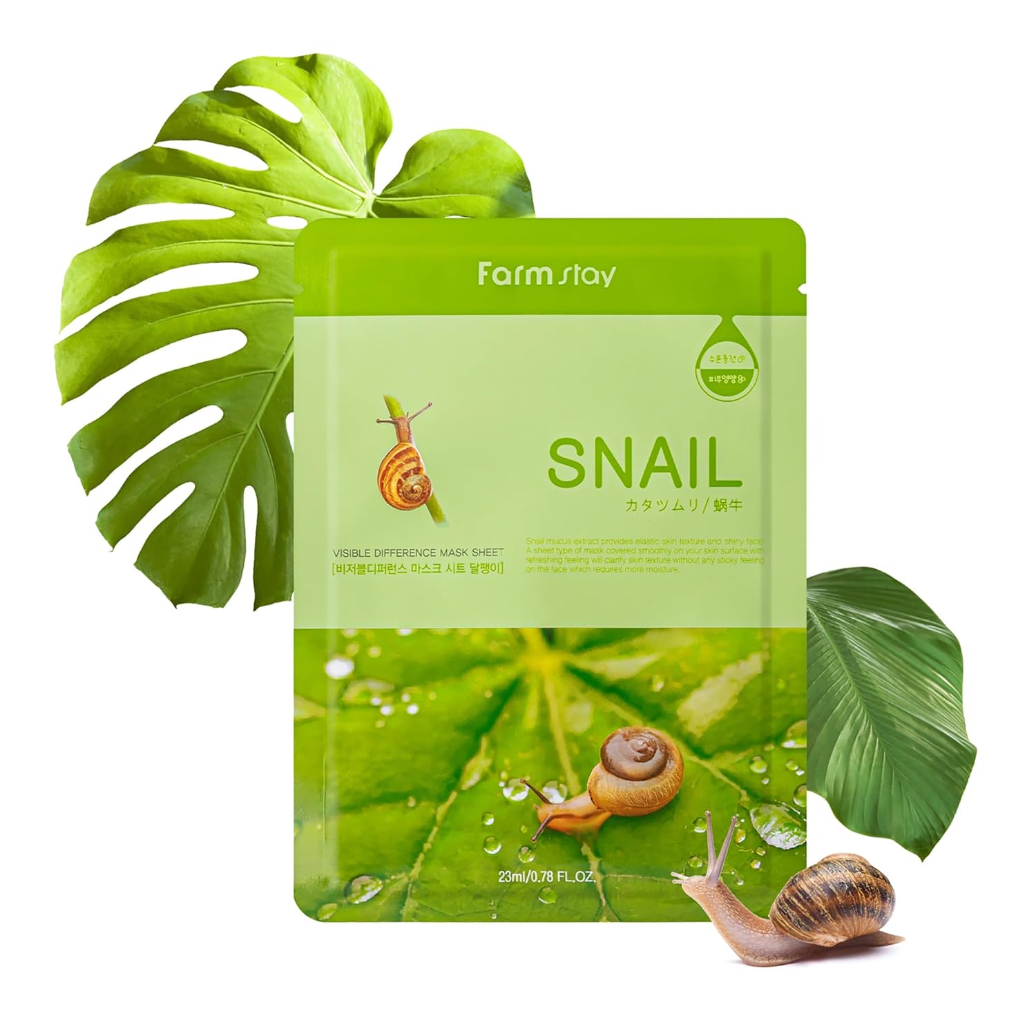 Farmstay Visible Difference Sheet Mask - Snail Mucin Face Mask - With Snail Mucus Extract For Skin Elasticity - 10 Piece Set - Snail - 1 Pc