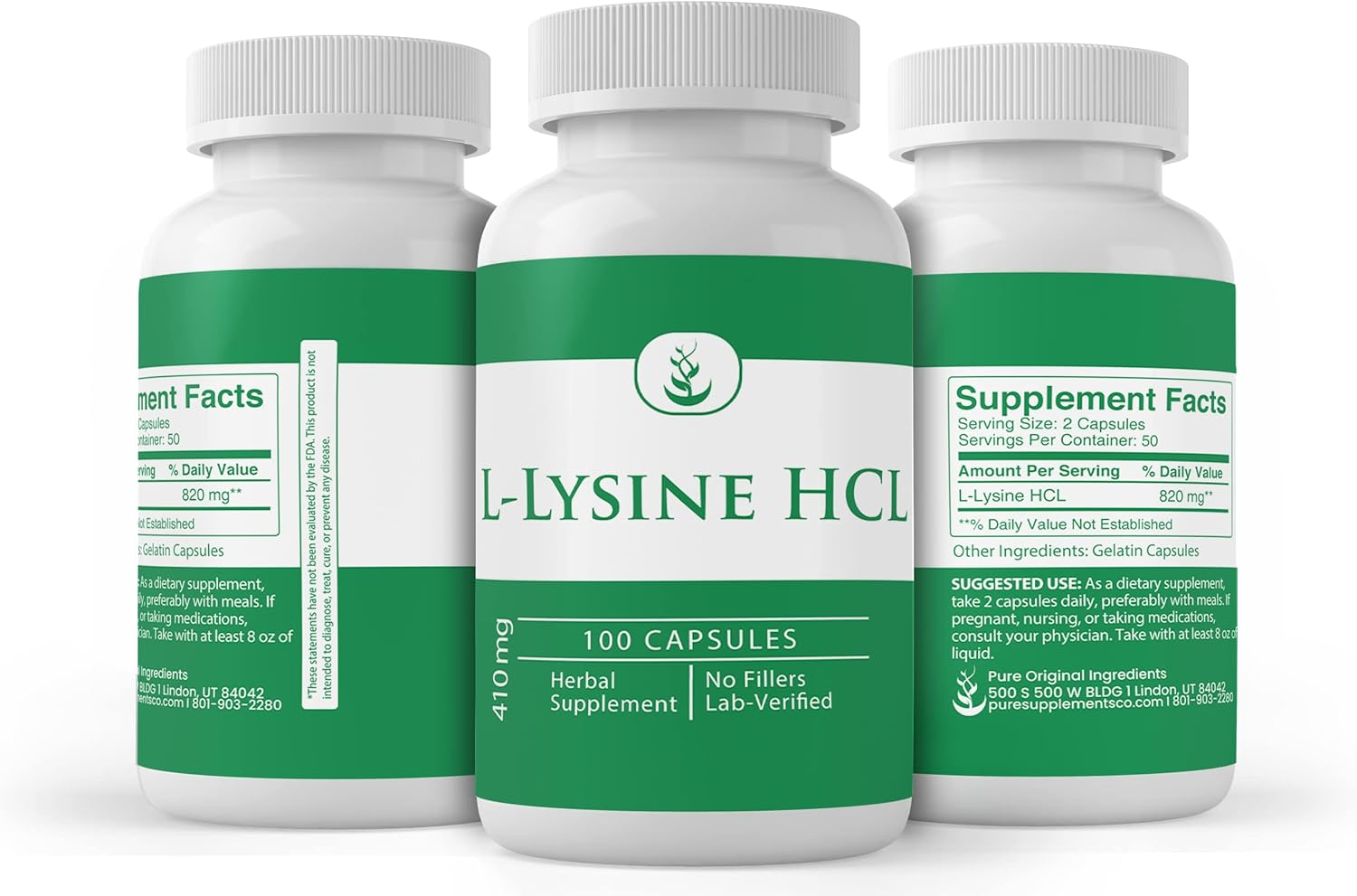 PURE ORIGINAL INGREDIENTS L-Lysine HCL (100 Capsules) Always Pure, No Additives Or Fillers, Lab Verified : Health & Household