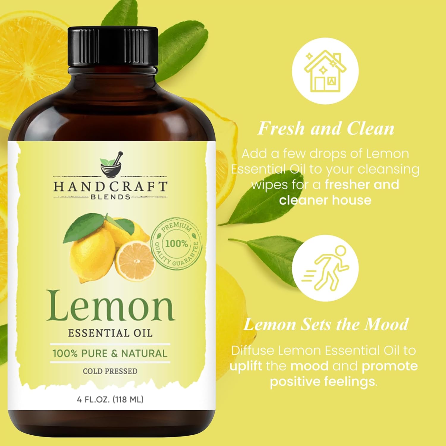 Handcraft Blends Lemon Essential Oil - Huge 4 Fl Oz - 100% Pure and Natural - Premium Grade with Glass Dropper : Health & Household