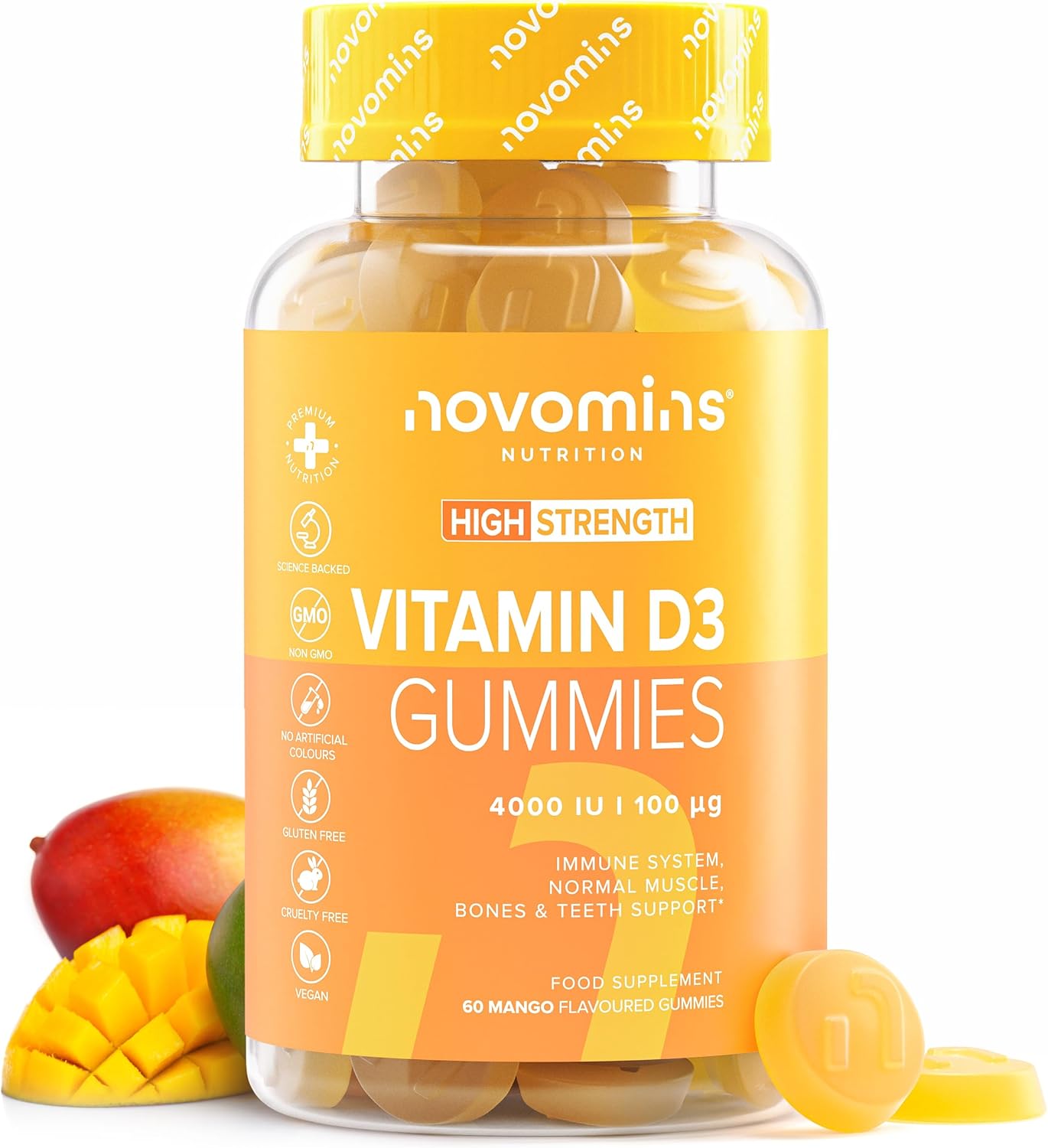 Vitamin D3 4000 Iu Gummies - 1 Month Supply Of Vitamin D - Vegetarian & Gluten Free Vitamin D3 - Vitamin D Gummies For Bones & Teeth - Alternative To Vitamin D Tablets & Spray - Novomins