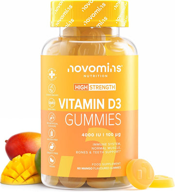 Vitamin D3 4000 Iu Gummies - 1 Month Supply Of Vitamin D - Vegetarian & Gluten Free Vitamin D3 - Vitamin D Gummies For Bones & Teeth - Alternative To Vitamin D Tablets & Spray - Novomins