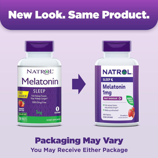 Natrol Melatonin 1Mg, Strawberry-Flavored Dietary Supplement For Restful Sleep, 200 Fast-Dissolve Tablets, 200 Day Supply