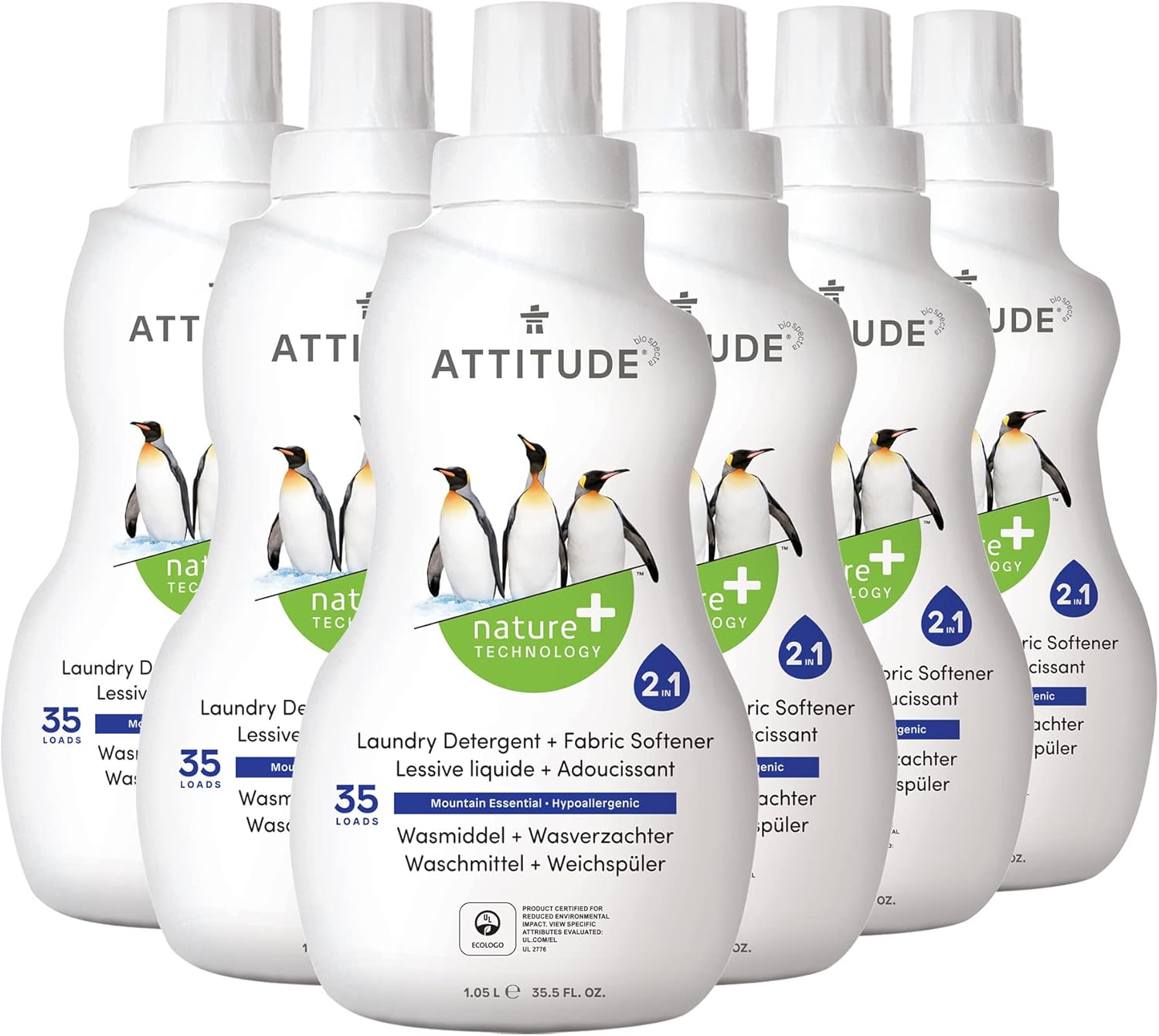 Attitude 2-In-1 Liquid Laundry And Fabric Softener Detergent, Ewg Verified Laundry Soap, He Compatible, Vegan, Cruelty-Free, Mountain Essentials, 35 Loads, 35.5 Fl Oz (Pack Of 6)