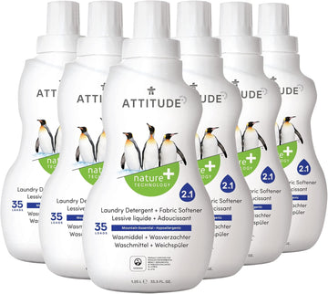 Attitude 2-In-1 Liquid Laundry And Fabric Softener Detergent, Ewg Verified Laundry Soap, He Compatible, Vegan, Cruelty-Free, Mountain Essentials, 35 Loads, 35.5 Fl Oz (Pack Of 6)