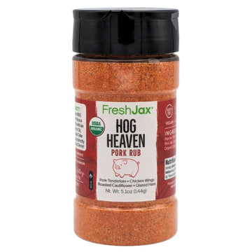 FreshJax Organic Hog Heaven Pork Rub (5.1 oz Bottle) Non GMO, Gluten Free, Keto, Paleo, No Preservatives BBQ Pork Seasoning Mix | Handcrafted in Jacksonville