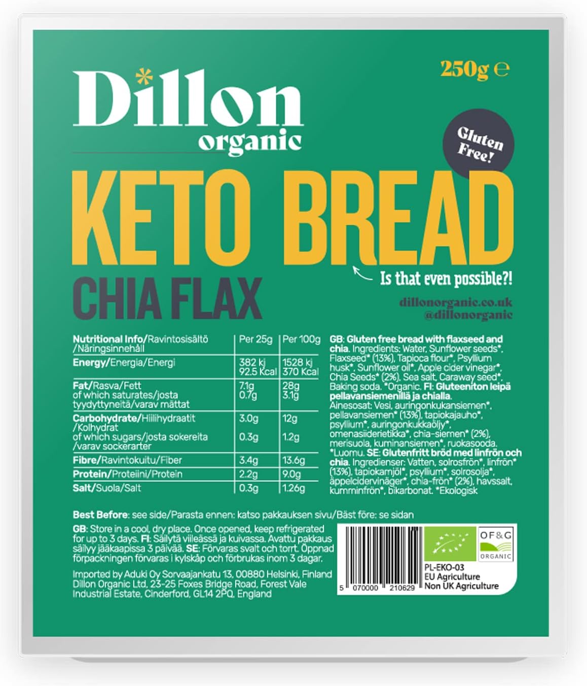 Dillon Organic Chia Flax Keto Bread 250 G