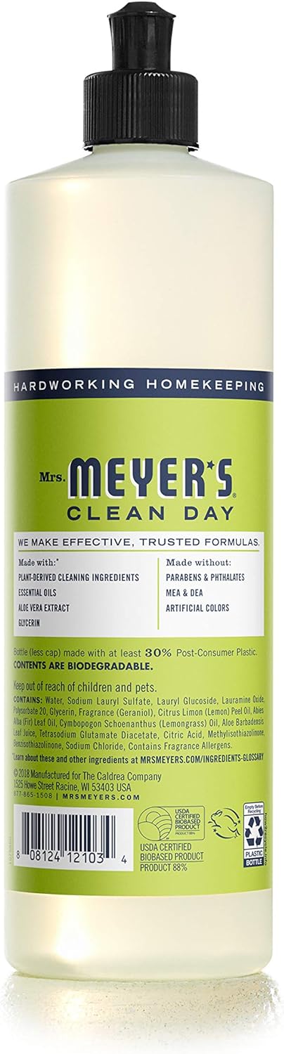Mrs. Meyer'S Clean Day Liquid Dish Soap, Biodegradable Formula, Lemon Verbena, 16 Fl. Oz - Pack Of 3