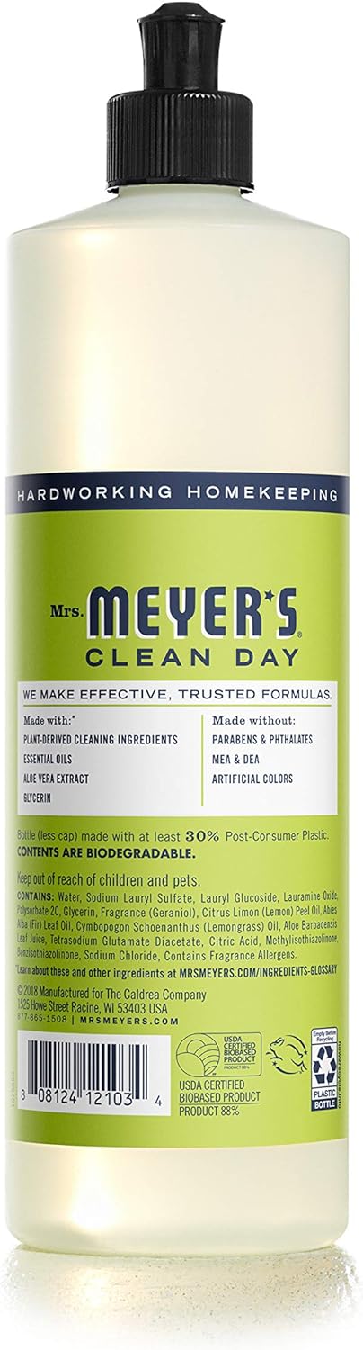 MRS. MEYER'S CLEAN DAY Liquid Dish Soap, Biodegradable Formula, Lemon Verbena, 16 fl. oz - Pack of 3