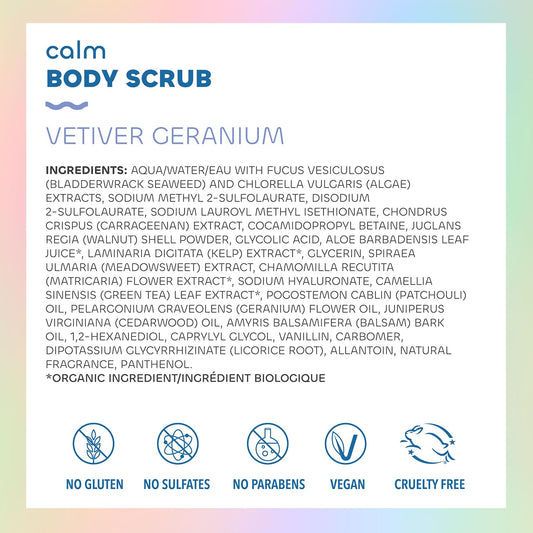 Seaweed Bath Co. Calm Body Scrub, Vetiver Geranium Scent, 6 Ounce, Sustainably Harvested Seaweed, Sea Kelp, Glycolic Acid