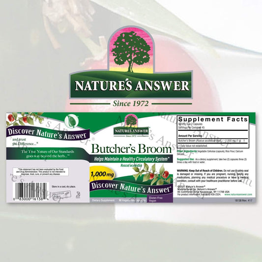 Nature'S Answer Butcher'S Broom Root Supplement Capsules 90 Count | Promotes Blood Circulation | Supports Inflammation Reduction | Minimizes Varicose Veins (Pack Of 1)