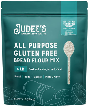 Judee's All Purpose Gluten Free Bread Flour Mix 4 lb - Make Homemade Bread, Pizza Crusts, Bagels, Buns, English Muffins, Focaccia and More - Great for Baking and Cooking