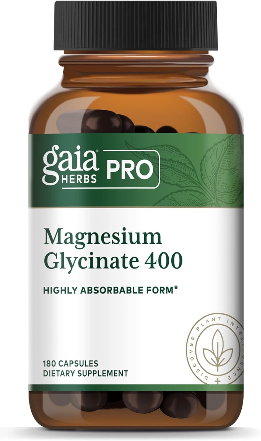 Gaia Herbs Pro Magnesium Glycinate 400 - Sleep Support & Stress Relief - Aids Against Nervousness - With Magnesium & Vegetable Stearin - 180 Capsules (60 Servings)