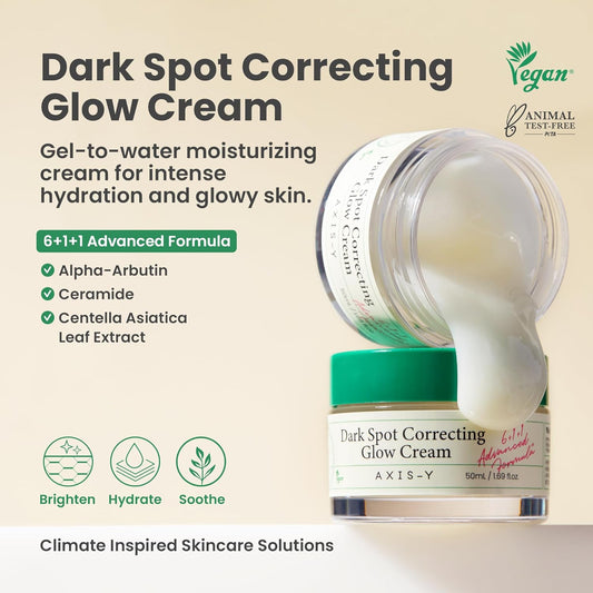 Axis-Y Dark Spot Correcting Glow Cream - Brightening & Hydrating Moisturizer Face Cream With 2% Alpha-Arbutin, 5% Niacinamide & Ceramide - Vegan Korean Skin Care For All Skin Types - 1.69 Fl. Oz