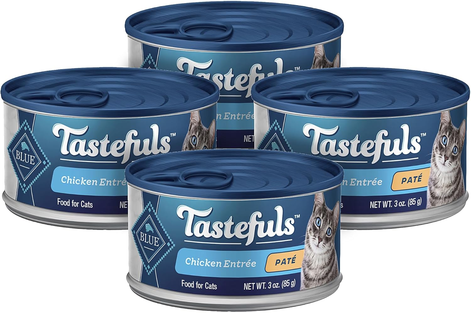 Blue Buffalo Tastefuls Natural Wet Cat Food Cans, Paté Style, Chicken Entrée 3-Oz Cans (Pack Of 4)