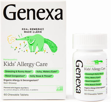 Genexa Kids' Allergy Care | Non-Drowsy, Homeopathic Decongestant & Allergy Medicine Relief For Children | Delicious Organic Acai Berry Flavor | 60 Chewable Tablets