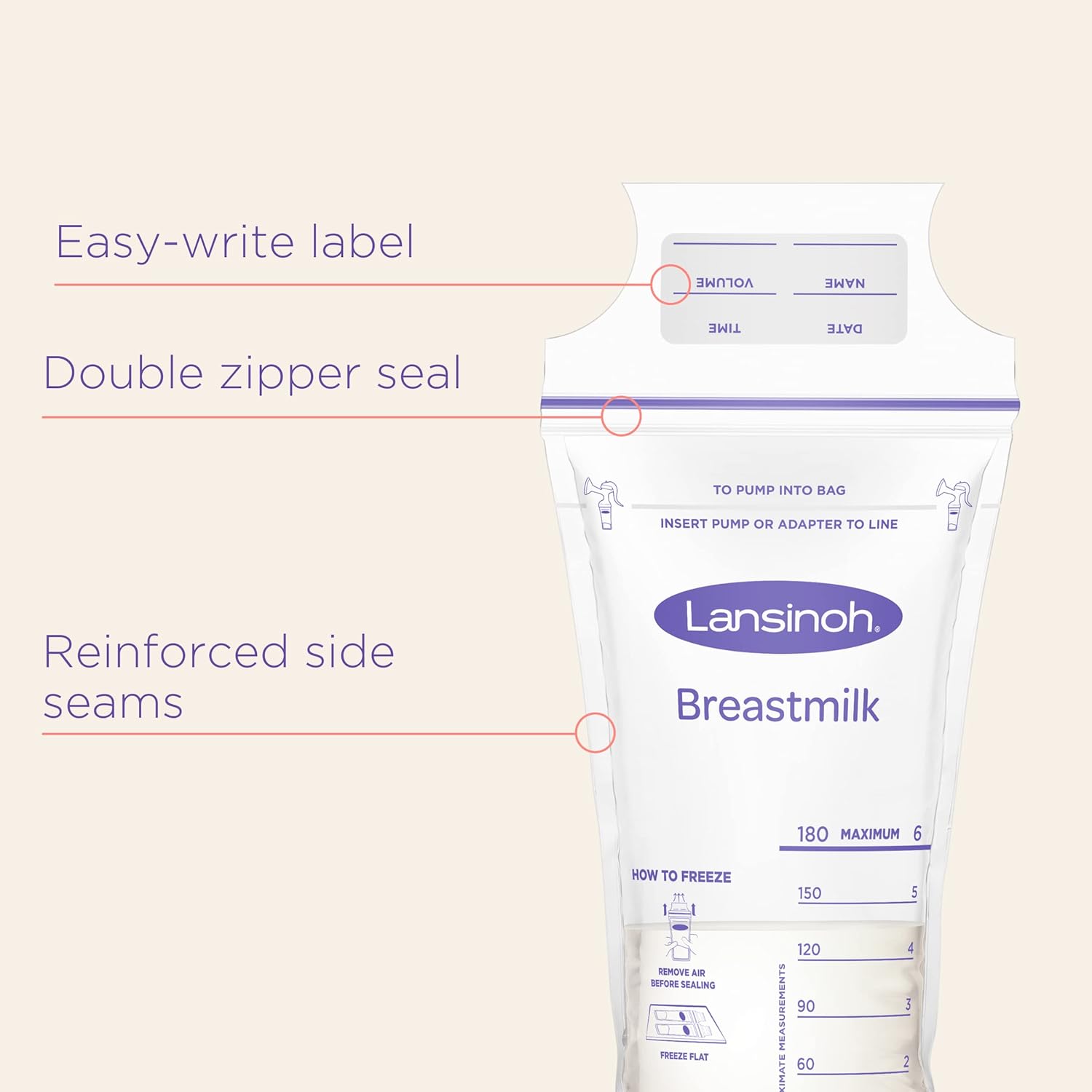 Lansinoh Breast Milk Storage Bags Breastmilk Pouches for fridge or freezer use, store flat or standing, BPA and BPS free, pre-sterilised, double zipper seal, Pack of 50 : Amazon.co.uk: Baby Products