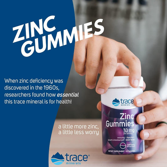 Trace Minerals Zinc Gummies - Chewable Zinc Supplement With Elderberry - Supports Immune System Health - Supplement To Aid Healthy Digestion & Development - Elderberry, 60 Gummies (30 Servings)