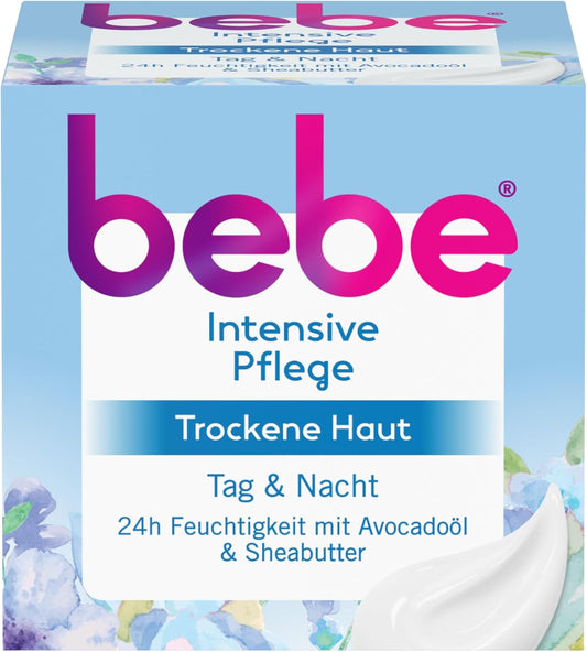 bebe Intensive Care (50 ml), Rich Face Cream for Dry Skin with Avocado Oil and Shea Butter, Intensive Nourishing Moisturising Cream for 24-Hour Moisture, Vegan