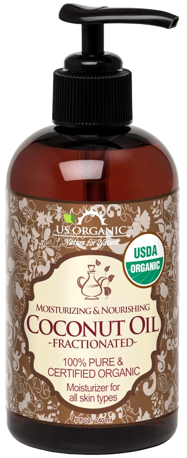 US Organic Fractionated Coconut MCT Oil (Liquid Coconut Oil), USDA Certified Organic, Non-GMO, Perfect for massage, carrier oil for DIY blends, Hair, Skin care. 100% Pure, Hexane-Free (8 oz)