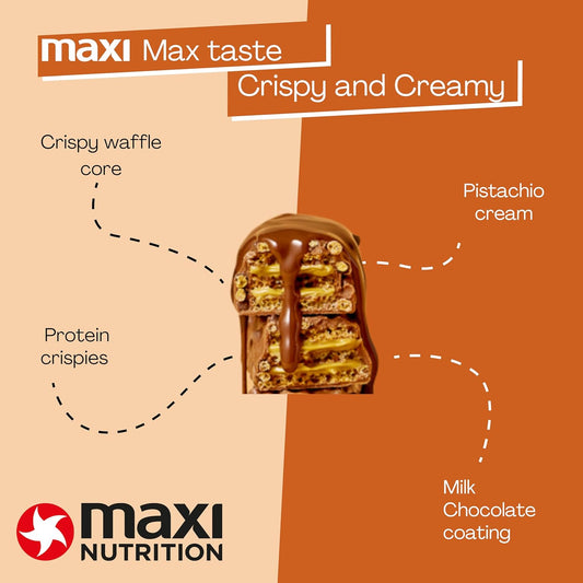 Maxinutrition Caramel Spread Protein Waffle Bar 12 X 39G Bar, 10G Protein, 192 Kcal, 14G Carbs Per Bar