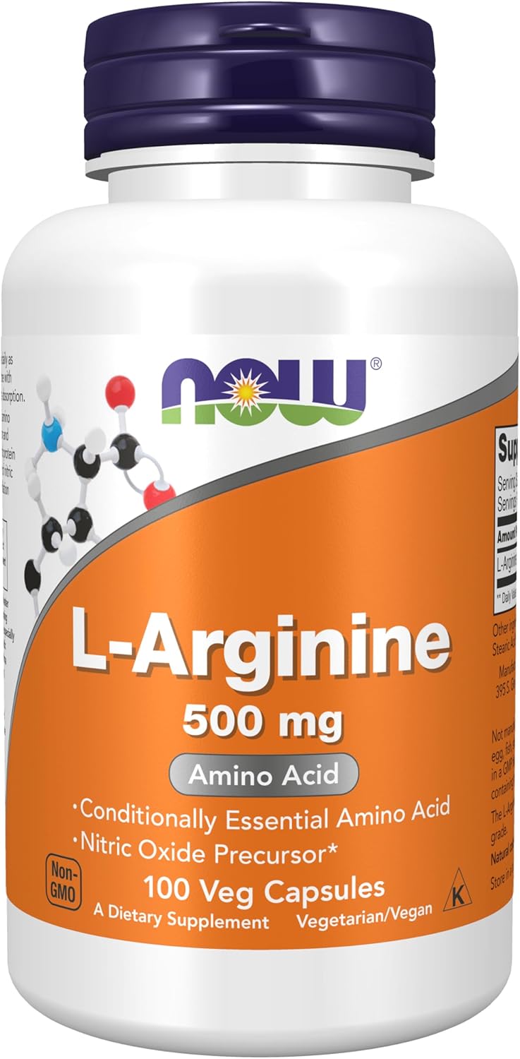 Now Foods Supplements, L-Arginine 500 Mg, Nitric Oxide Precursor*, Amino Acid, 100 Veg Capsules