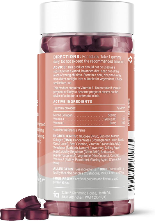 Feel Amazing Collagen Gummies With Vitamins A & C - 500Mg Of Marine Collagen Per Serving - Advanced Skin Support - 30 Gummies - 1 Month Supply