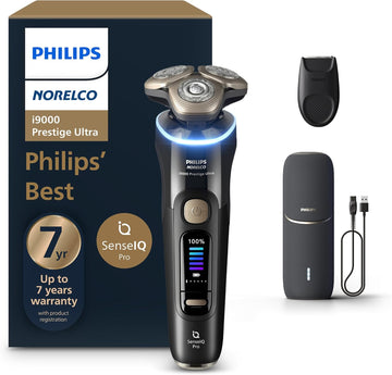 Philips Norelco Shaver I9000 Prestige Ultra, Wet & Dry Electric Shaver, Ink Black, Senseiq Pro Technology, Triple Lift & Cut System, 360 Rotating Nanotech Precision Blades, 5 Shaving Modes, Xp9400/89