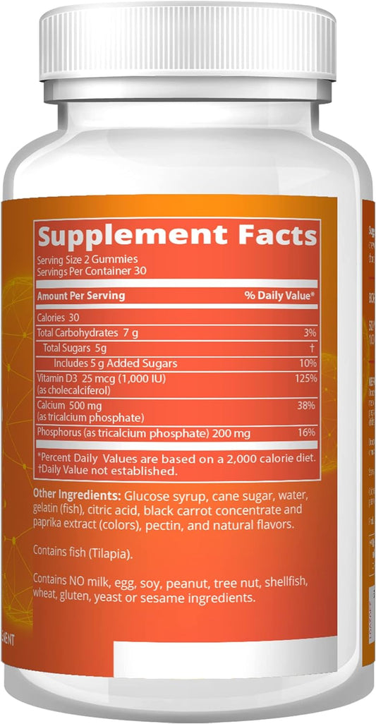MRM Nutrition Calcium + Vitamin D3 Gummies | 500 mg of Calcium & 1,000 IU of Vitamin D3 per Serving | Bone & Teeth Support* | Natural Orange & Berry Flavored | Non-GMO + Gluten Free | 30 Servings