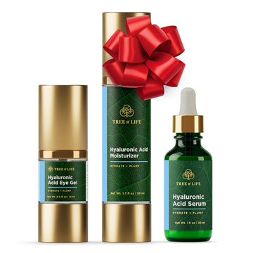 New Look | Tree Of Life Hyaluronic Acid Hydrating Set For Face, Serum (1 Oz), Moisturizer Cream (1.7 Oz), Vitamin C Eye Gel, (0.5 Oz), Facial Tightening Lift, Clean Dermatologist-Tested Skin Care