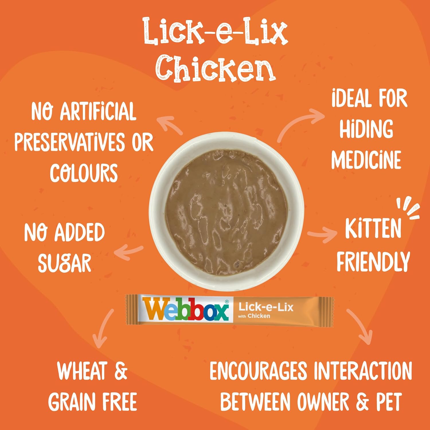 Webbox Lick-e-Lix Cat Treats, Chicken - Kitten Friendly, Grain and Gluten Free, No Artificial Preservatives or Colours (10 x 5 Packs) :Pet Supplies