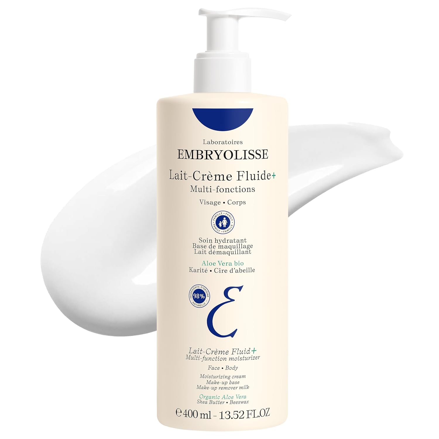Embryolisse Lait-Crème Fluid+ Face & Body Cream, Multi-Use Lightweight Moisturizer With Shea Butter & Aloe Vera. Fast Absorbing, For All Skin Types