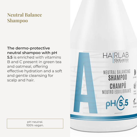 Salerm - Neutral Dermoprotective Shampoo - Hair Lab Neutral Balancing - 300 Ml - Neutral Ph - For All Hair Types - With Vitamins B And C - Hydrates And Cares For The Scalp - Anti-Frizz