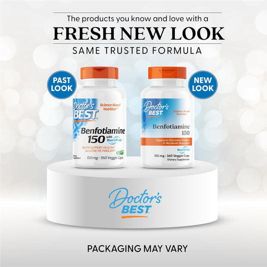 Doctor'S Best Benfotiamine 150 With Benfopure, Helps Maintain Glucose Metabolism, Non-Gmo, Vegan, Gluten Free, Soy Free, 150 Mg, 360 Veggie Caps