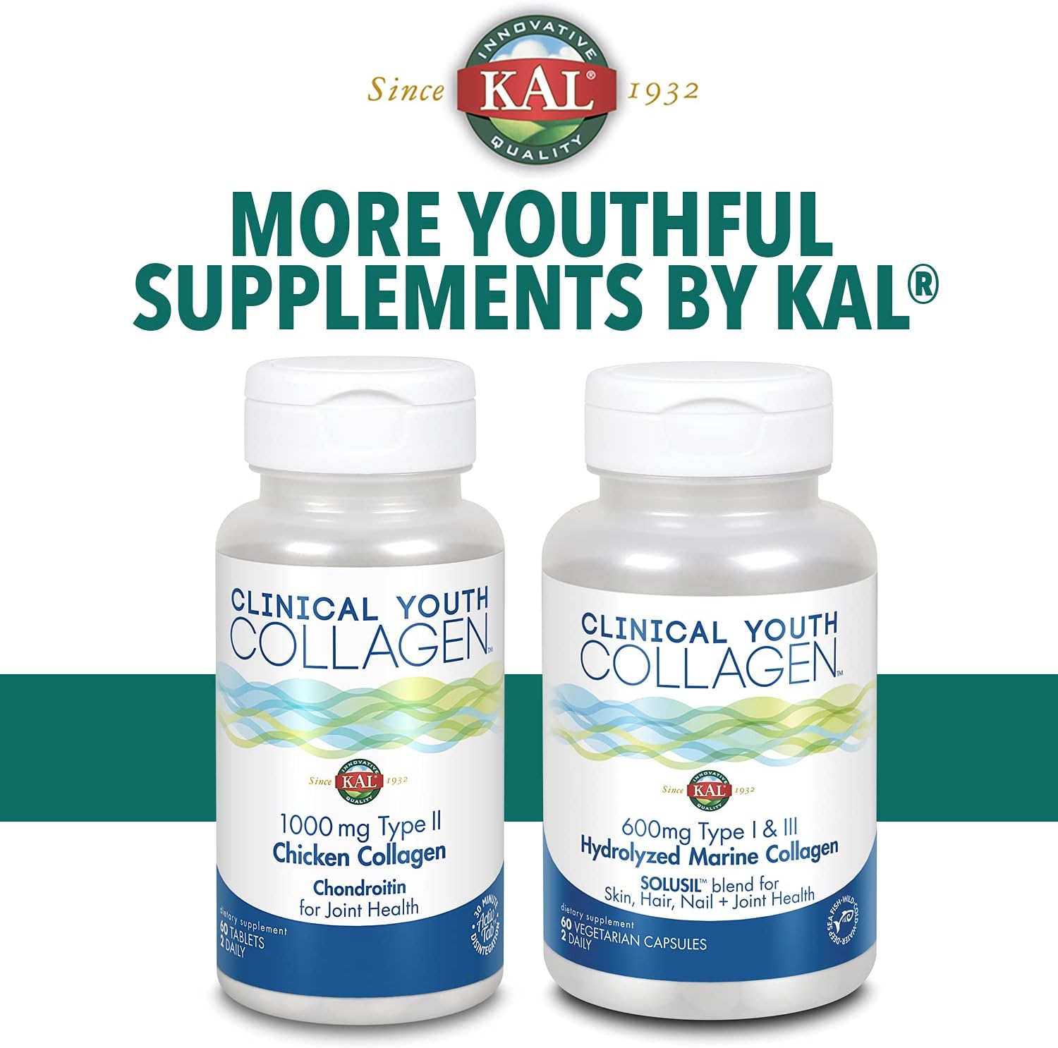 KAL Clinical Youth Collagen | Healthy Skin, Hair, Nail and Joint Support | Vitamin C | Natural Tangerine Flavor | 10.5oz, 40 Serv. : Health & Household