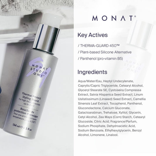 MONAT Studio One Thermal Protect Styling Shield - Heat Protectant for Hair Styling Products. Thermal Protection for Hair From Extreme Heat of Straightening Hair Products - Net Wt. 134 ml / 4.5 fl oz