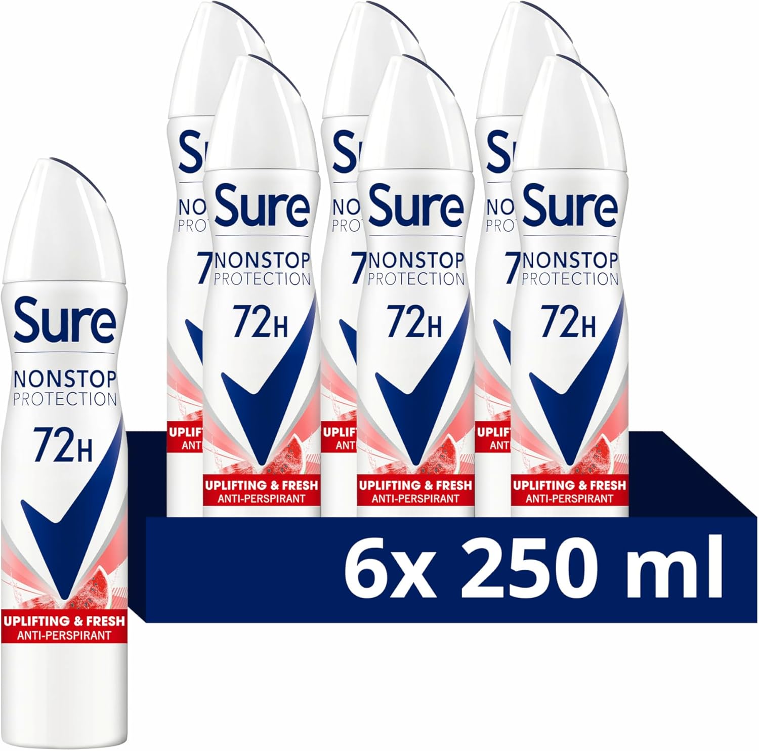 Sure Nonstop Protection Watermelon Fresh Anti-Perspirant Aerosol Women'S Deodorant Spray With Body Heat Activated Tech And A Watermelon & Cactus Scent For 72 Hour Odour And Sweat Protection 6X 250 Ml