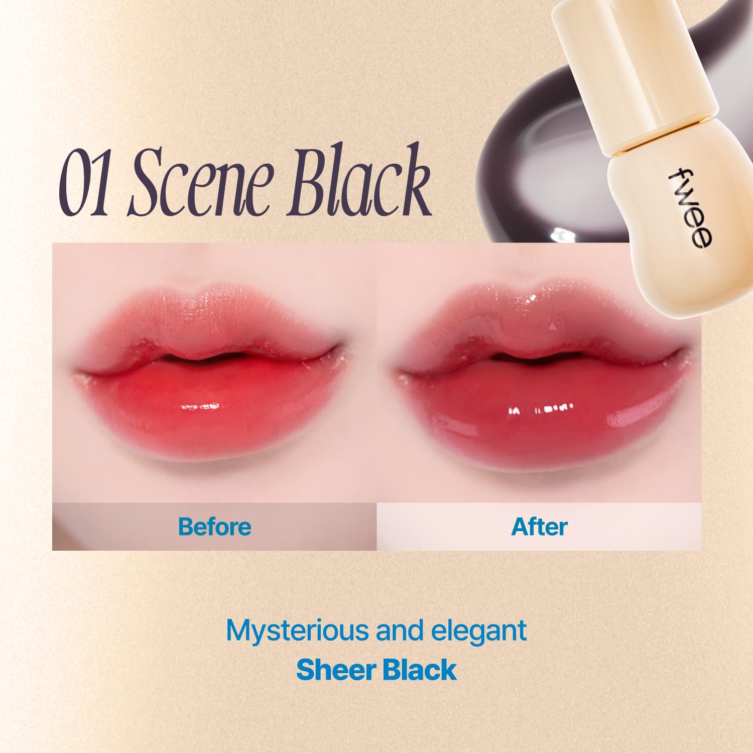 3D Changing Gloss | 01 Scene Black | Lip Gloss For Changing Color, Layering Gloss, Long-Lasting & Plumping, Glossy | 5.6G