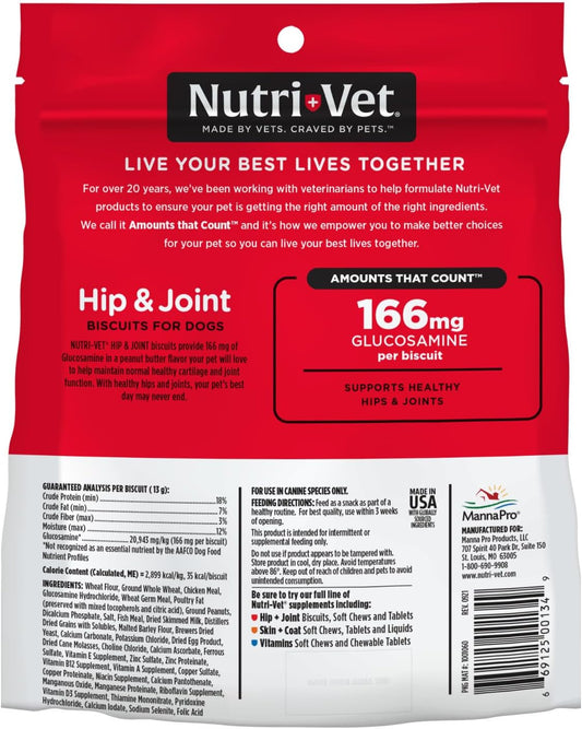 Nutri-Vet Hip & Joint Biscuits for Dogs - Tasty Dog Glucosamine Treat & Dog Joint Supplement - Small Sized Biscuit with 166mg Glucosamine - 19.5 oz - (Package May Vary)