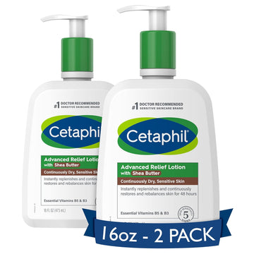 Cetaphil Face & Body Lotion, Advanced Relief Lotion With Shea Butter For Dry, Sensitive Skin, 16 Oz Pack of 2, Fragrance Free, Hypoallergenic, Non-Comedogenic